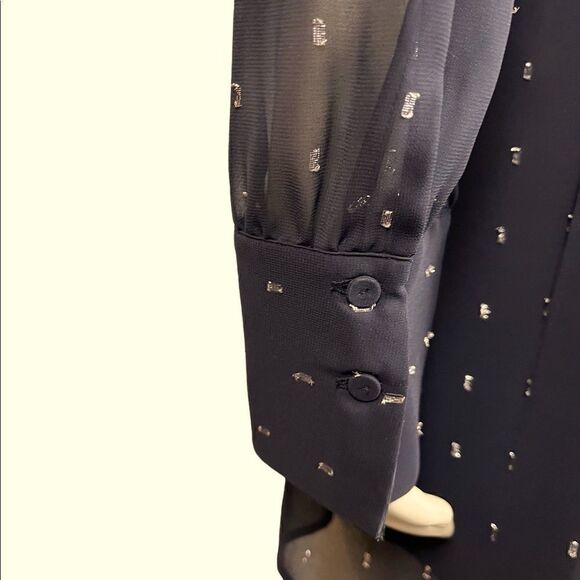 NWOT Catherine Malandrino Black/Platinum Chiffon Babydoll Dress Size 12 - Picture 8 of 9